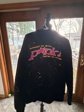 Spyder Black Graphic Bomber Jacket with Pink and Yellow Accents